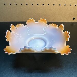 Victorian Milk Glass Overlay Brides Basket Bowl with Scalloped Edge